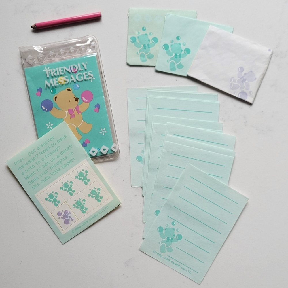 Vintage 1989 SANRIO Tweedle Dee Dee Bear Friendly Messages Mini Notes Stickers